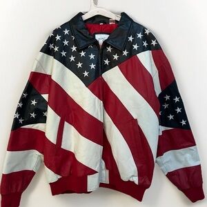 WHEREMI American Flag Leather Jacket Mens 2X Quilted Liner Full Zipper